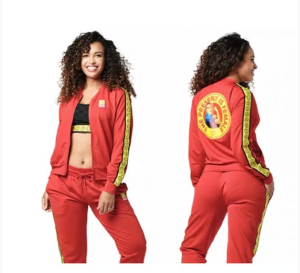 Zumba Spread Love Zip Up Tracksuit Set of 2 Red Jacket Large Pants Medium